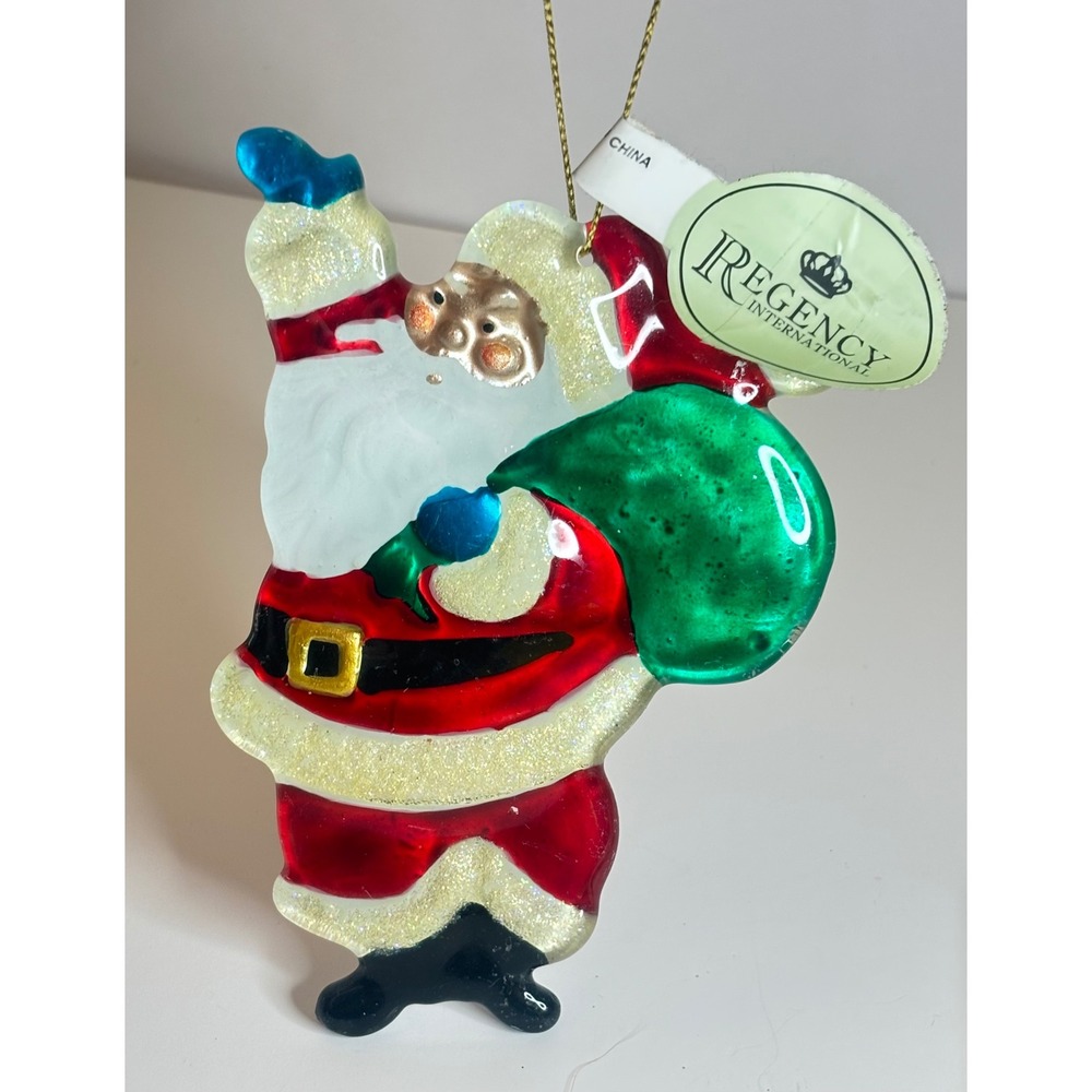 Vintage Glass Traditional Santa Ornament Regency International Pressed Glass 4"